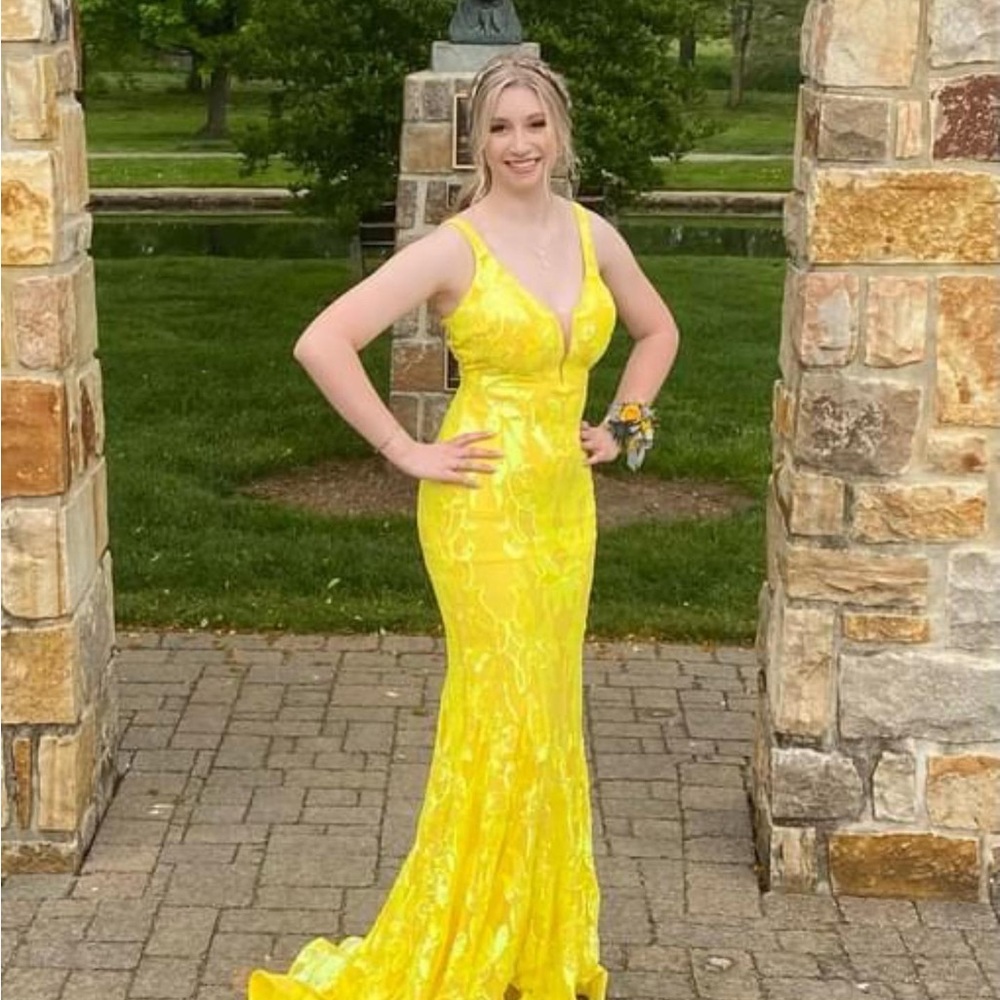 Yellow Sequined Prom Dress
